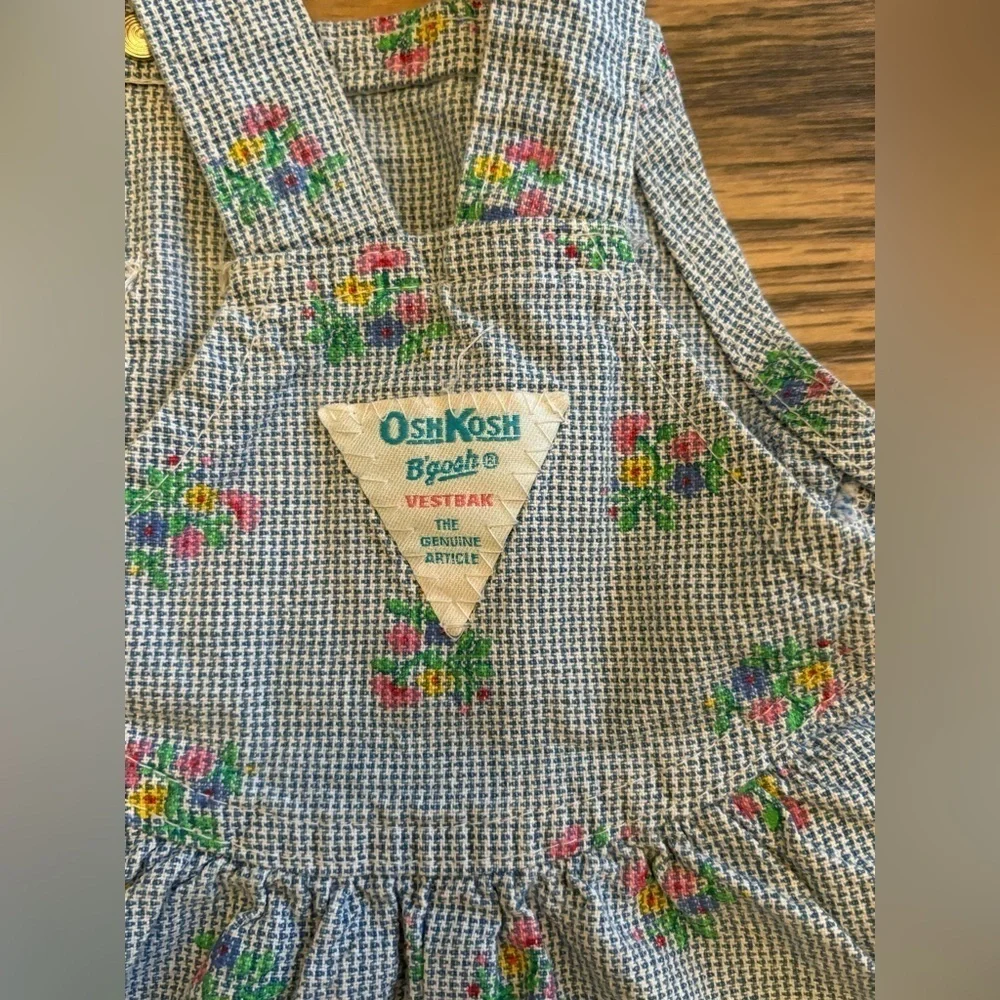 Oshkosh B'Gosh Floral Plaid BlueDress Overall 3T USA Vestbak‎ Jumper Gingham VTG
